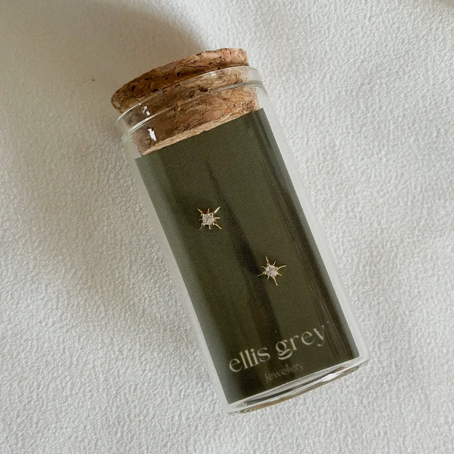 Ellis Grey Glass Vial Stud Earrings Starburst