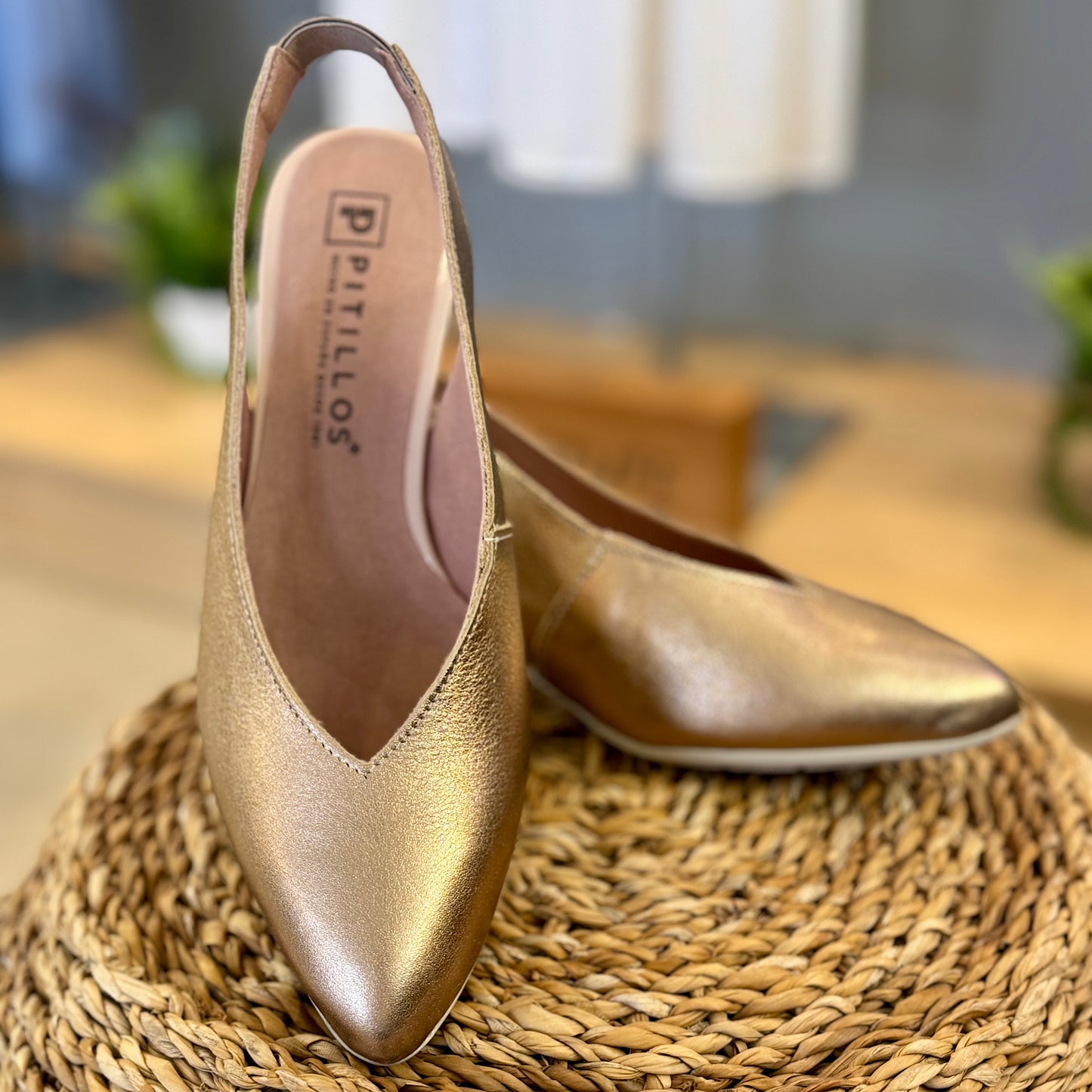 Pitillos Gold Leather Slingback