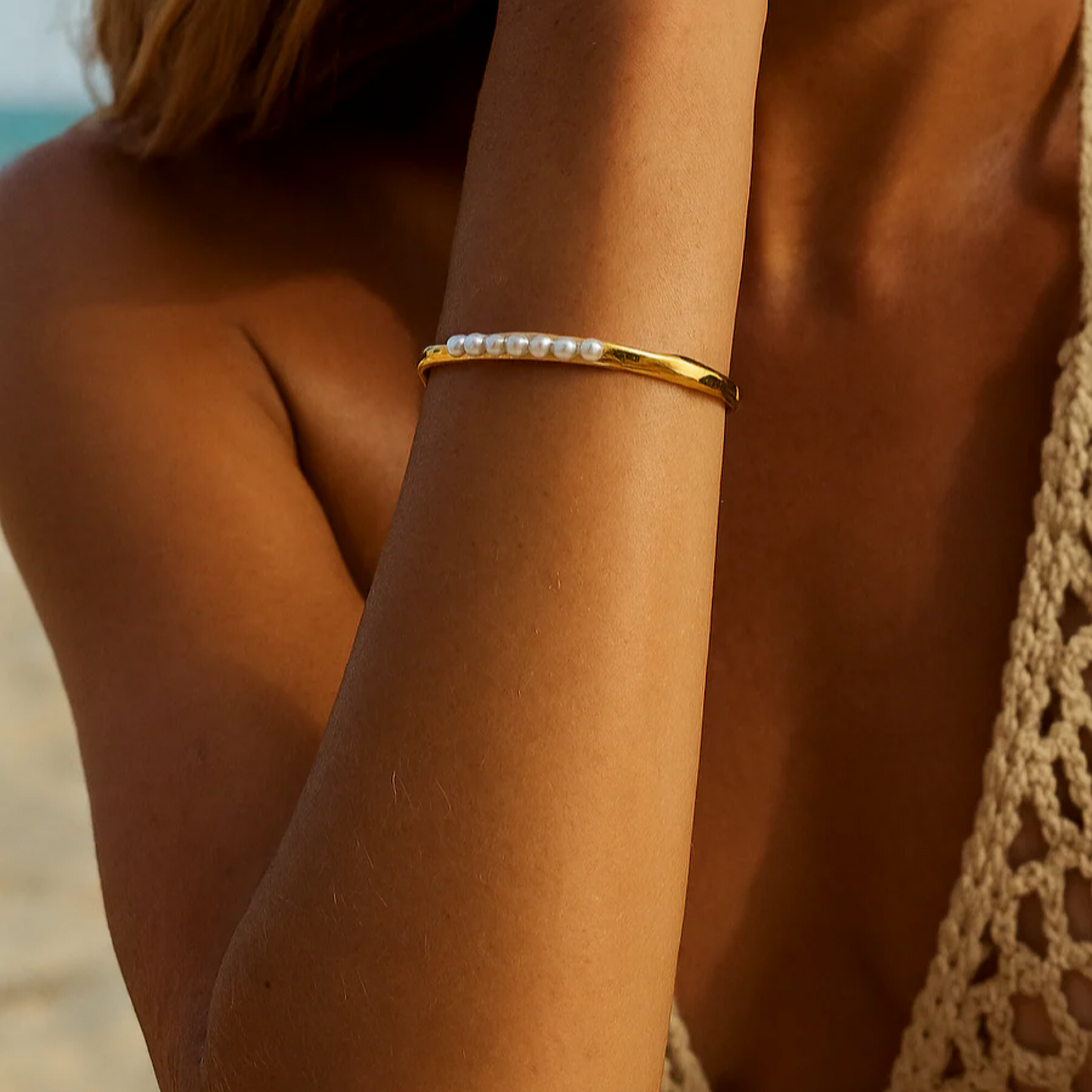 Gold Lunar Pearl Molten Cuff