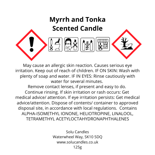 Solu Myrrh & Tonka Soy Wax Candle: 125g
