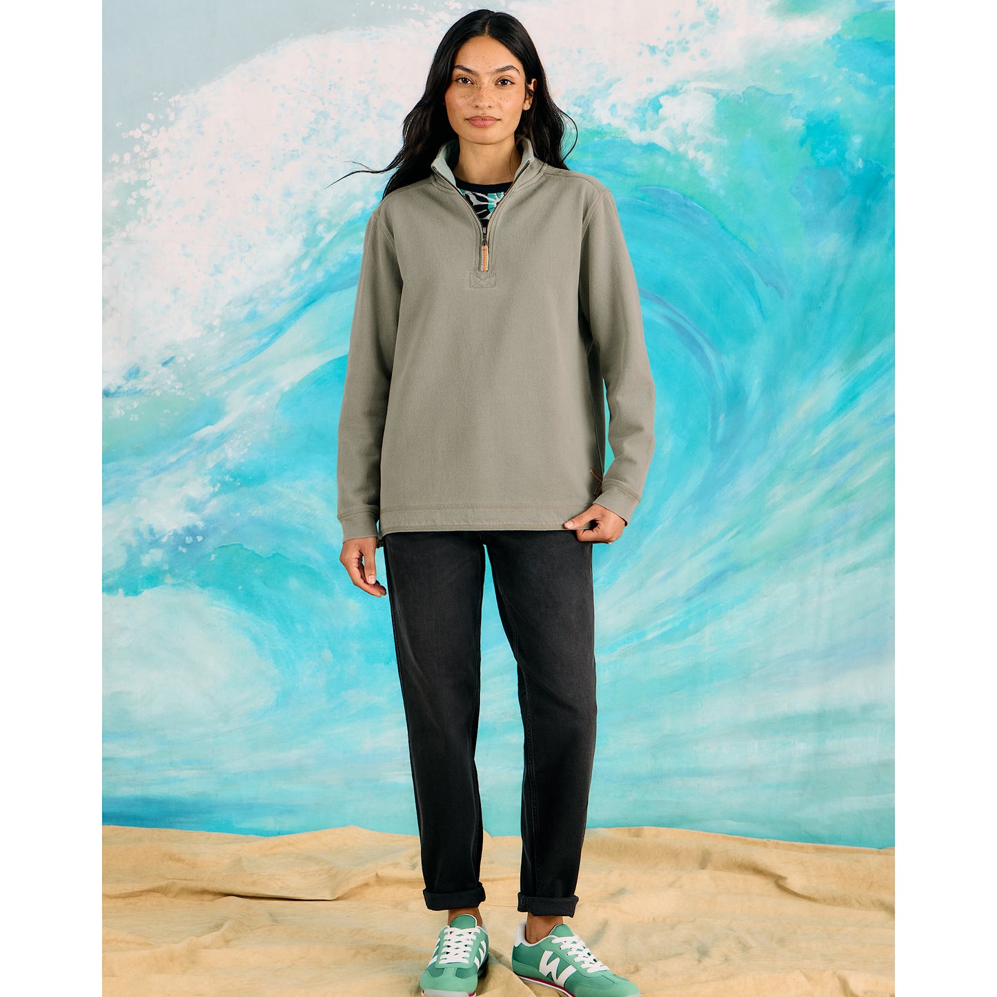 White Stuff Pique Plain Half Zip Sweatshirt