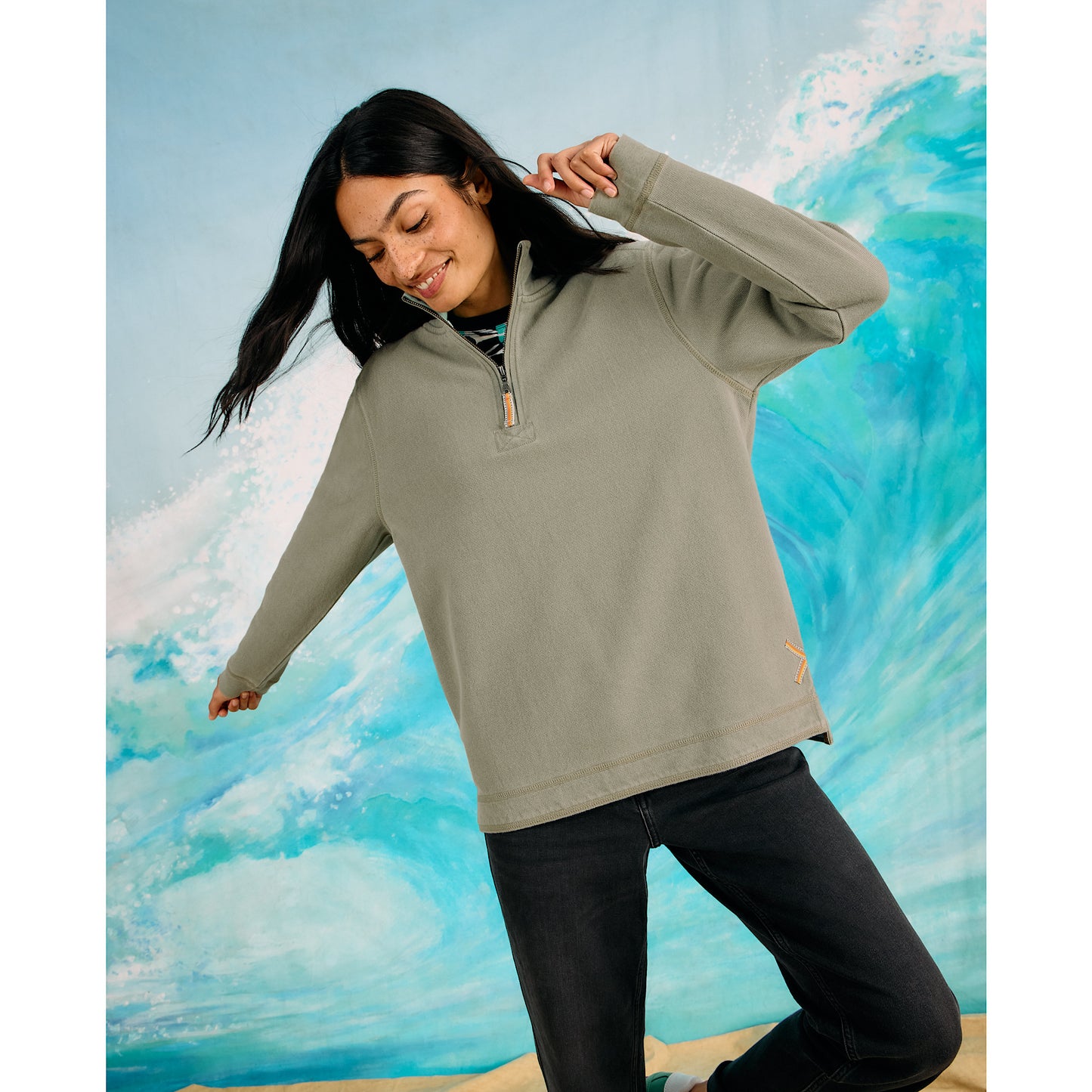 White Stuff Pique Plain Half Zip Sweatshirt