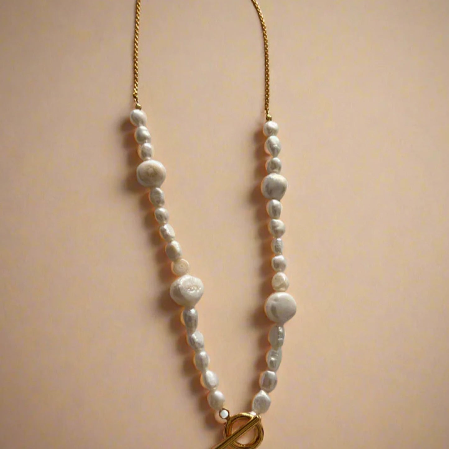 Gold Lunar Baroque And Freshwater Pearl Necklace