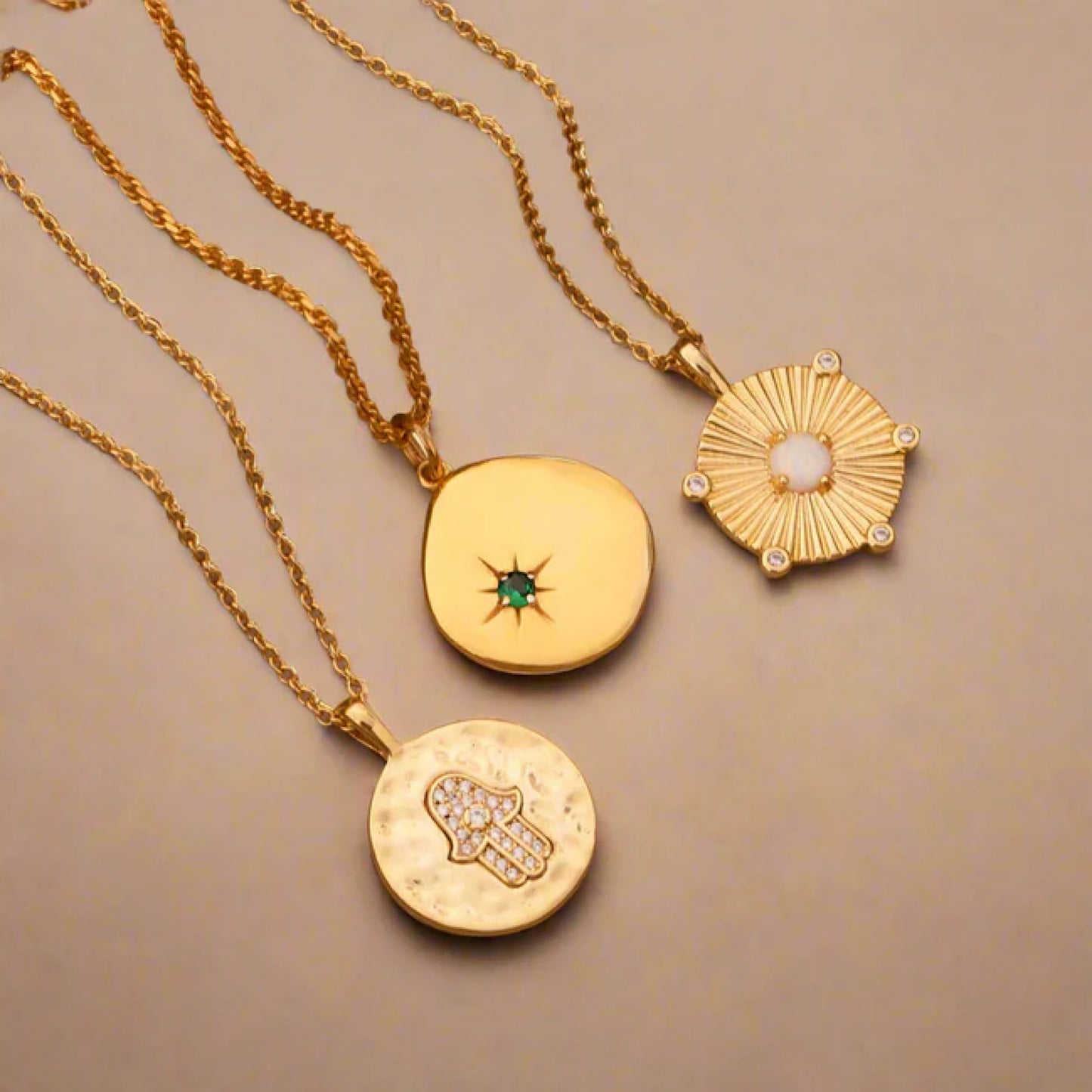 Gold Lunar Opal Disc Necklace