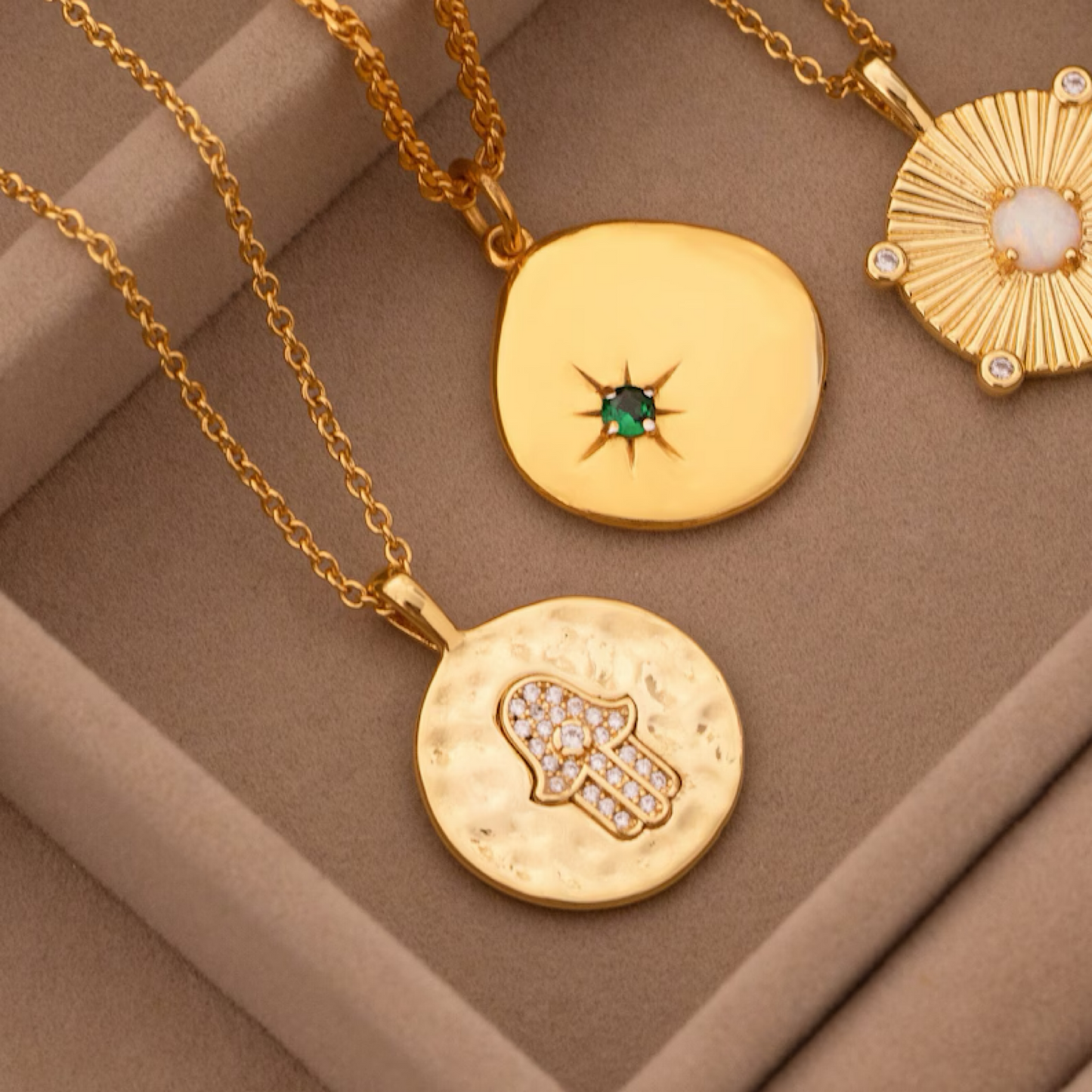 Gold Lunar Molten Hamsa Disc Necklace