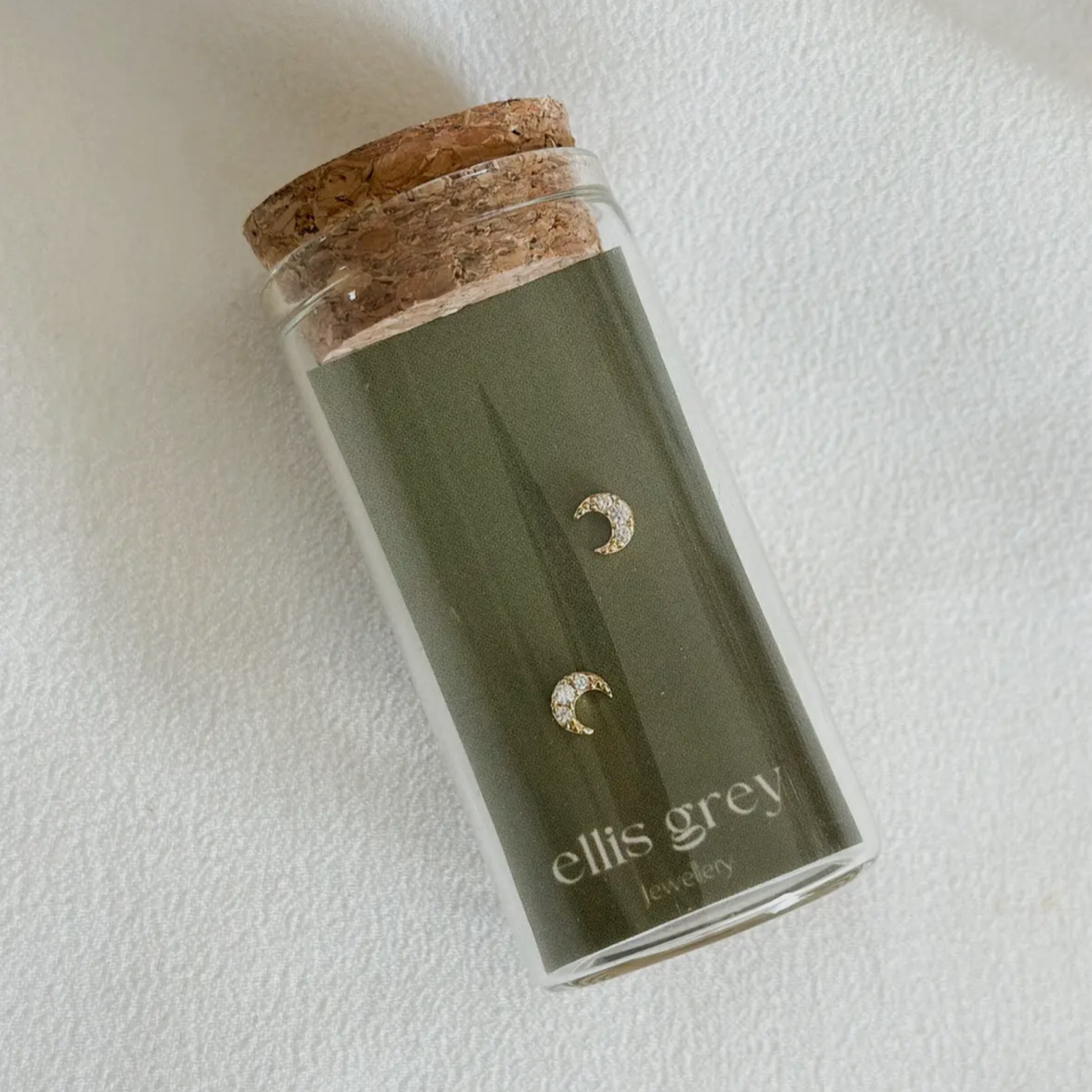 Ellis Grey Glass Vial Stud Earrings Crescent Moon