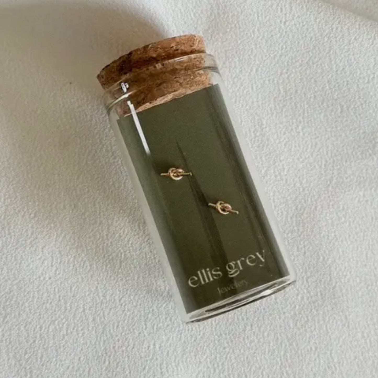 Ellis Grey Glass Vial Stud Earrings Gold Knot