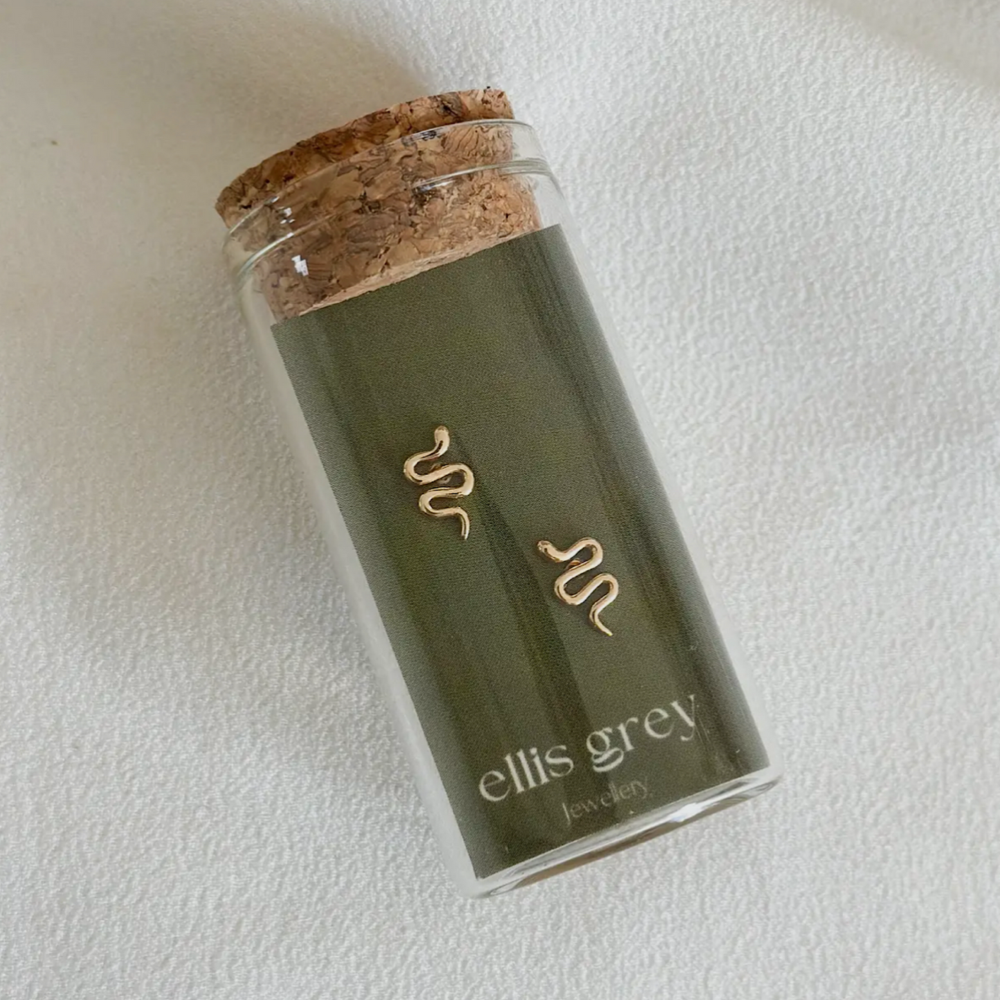 Ellis Grey Glass Vial Stud Earrings Serpent