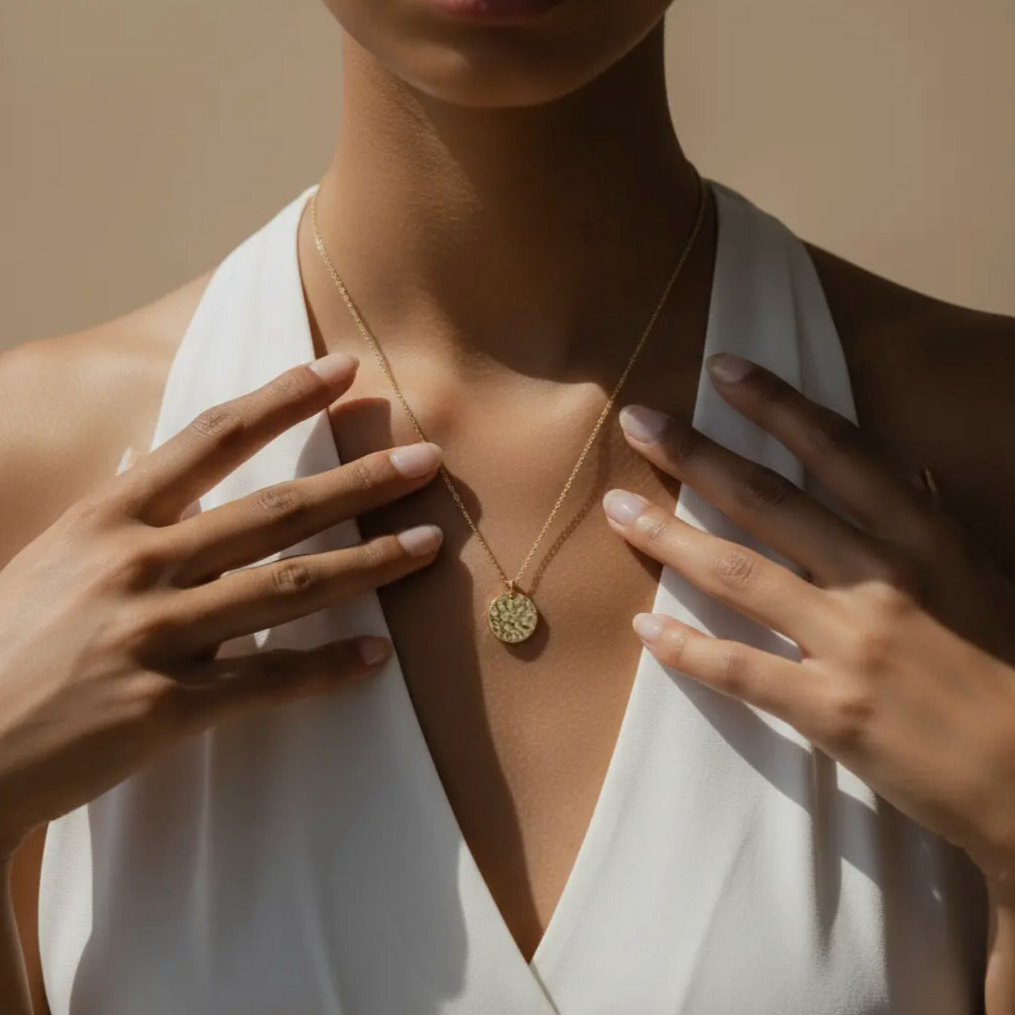 Gold Lunar Molten Disc Necklace