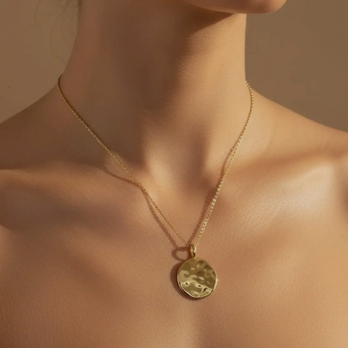 Gold Lunar Molten Disc Necklace