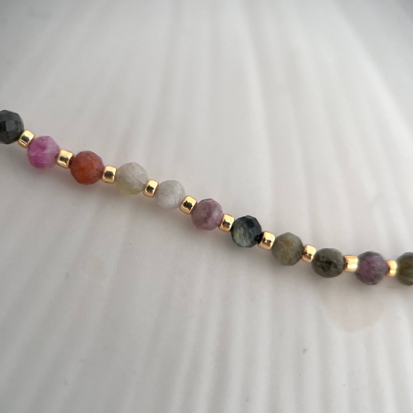 Precious stone Tourmaline beaded necklace with heart charm