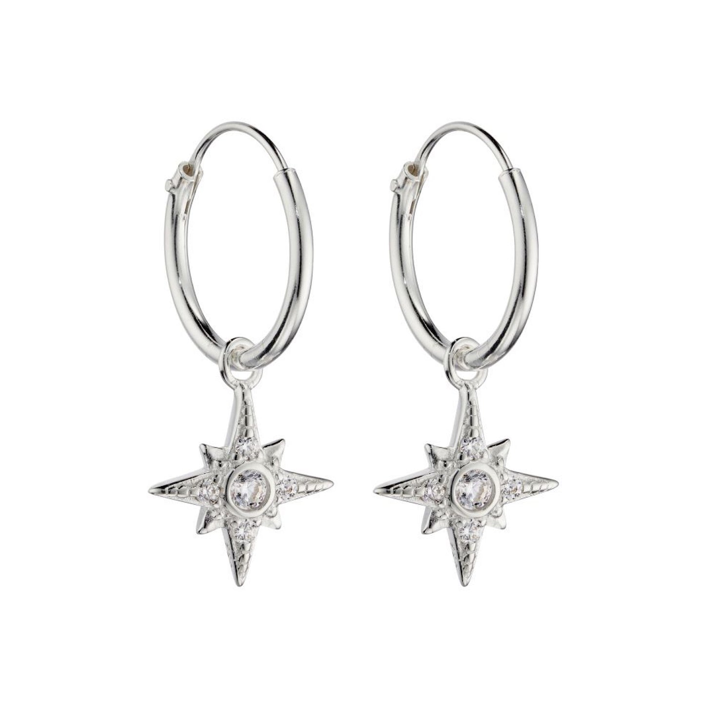 Beginnings Sterling Silver Starburst Huggies