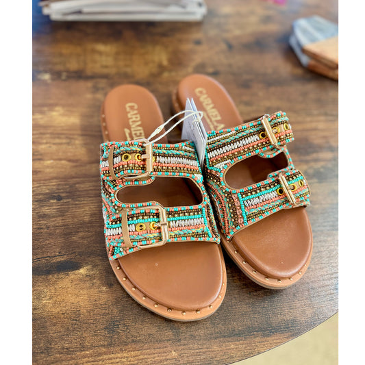 Carmela Leather Beaded Slider