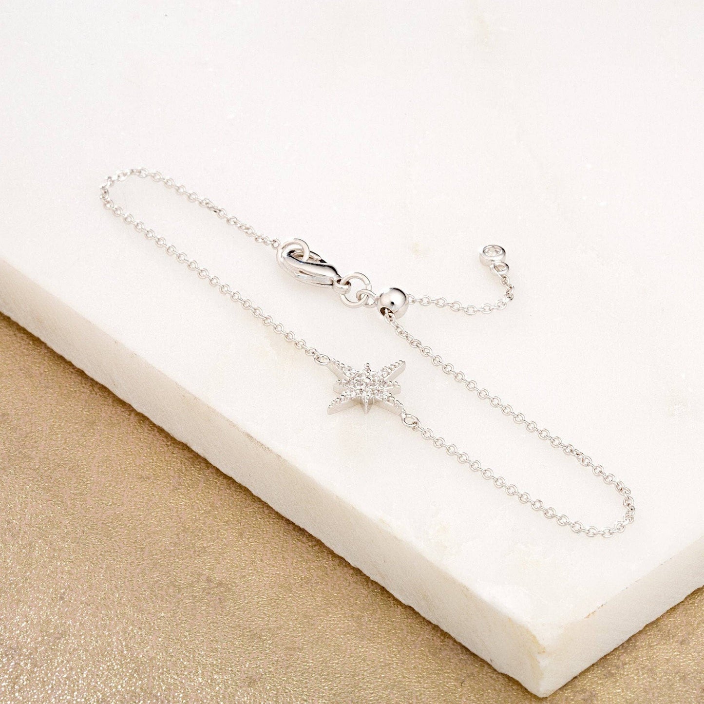 Starburst Bracelet with Slider Clasp: Rhodium Plated