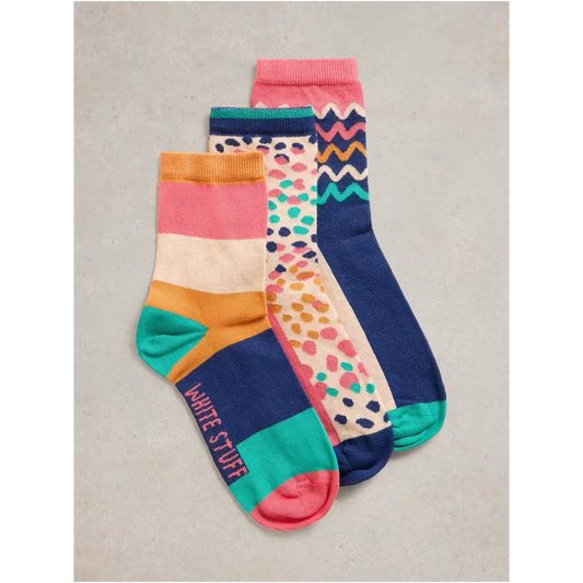 White Stuff Squiggle Ankle Socks 3PK