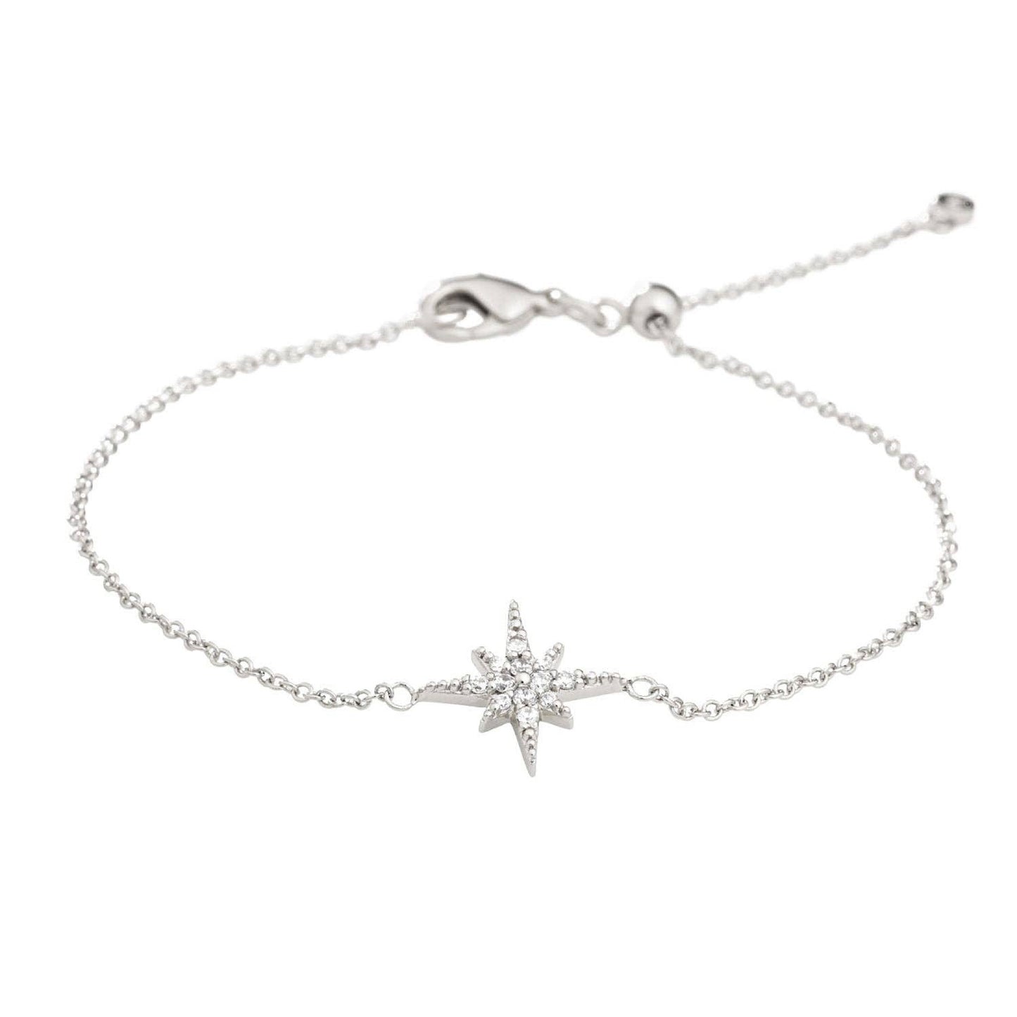 Starburst Bracelet with Slider Clasp: Rhodium Plated