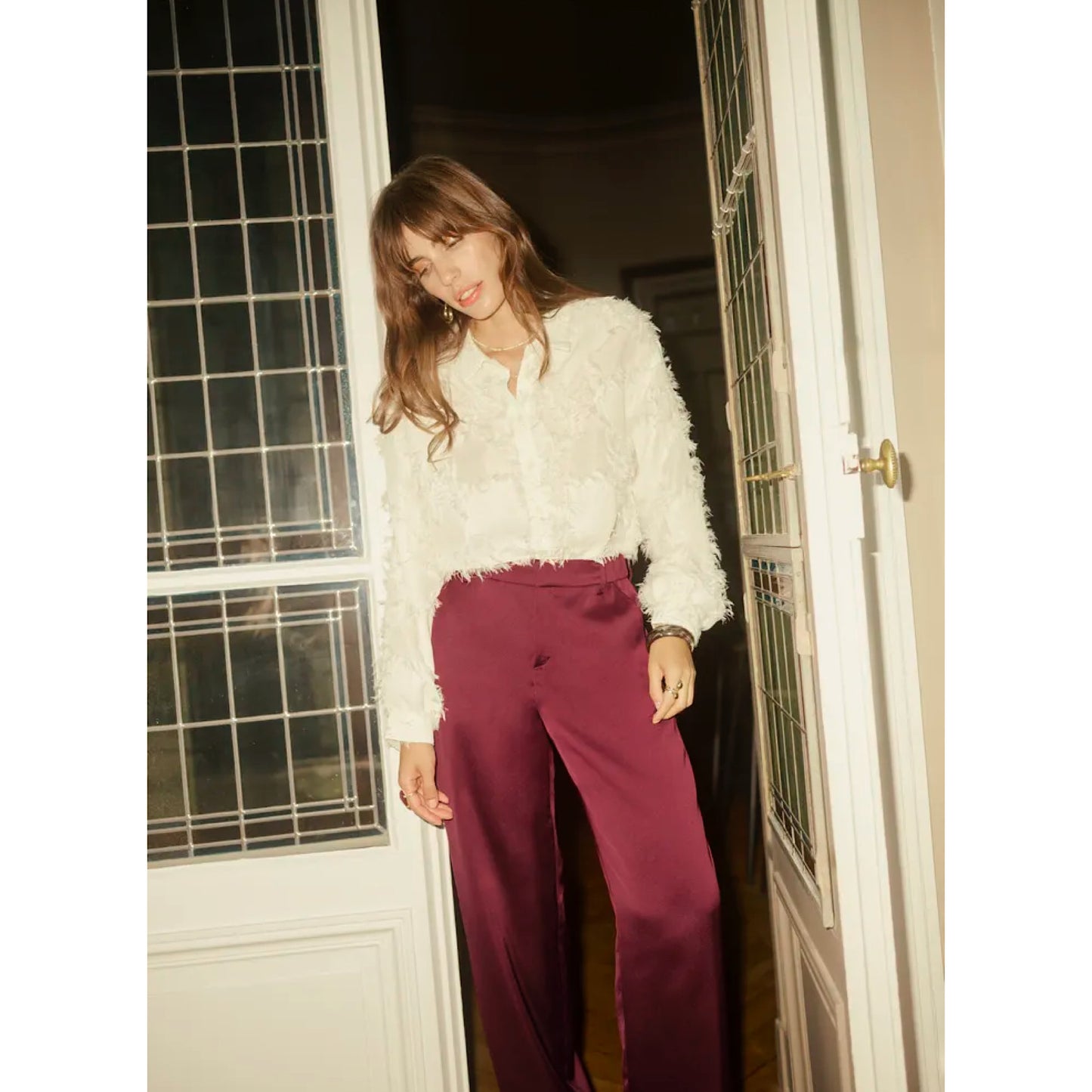 Cream Cocamia Sateen Trousers