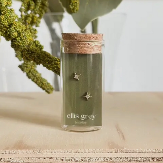 Ellis Grey Glass Vial Stud Earrings Starburst