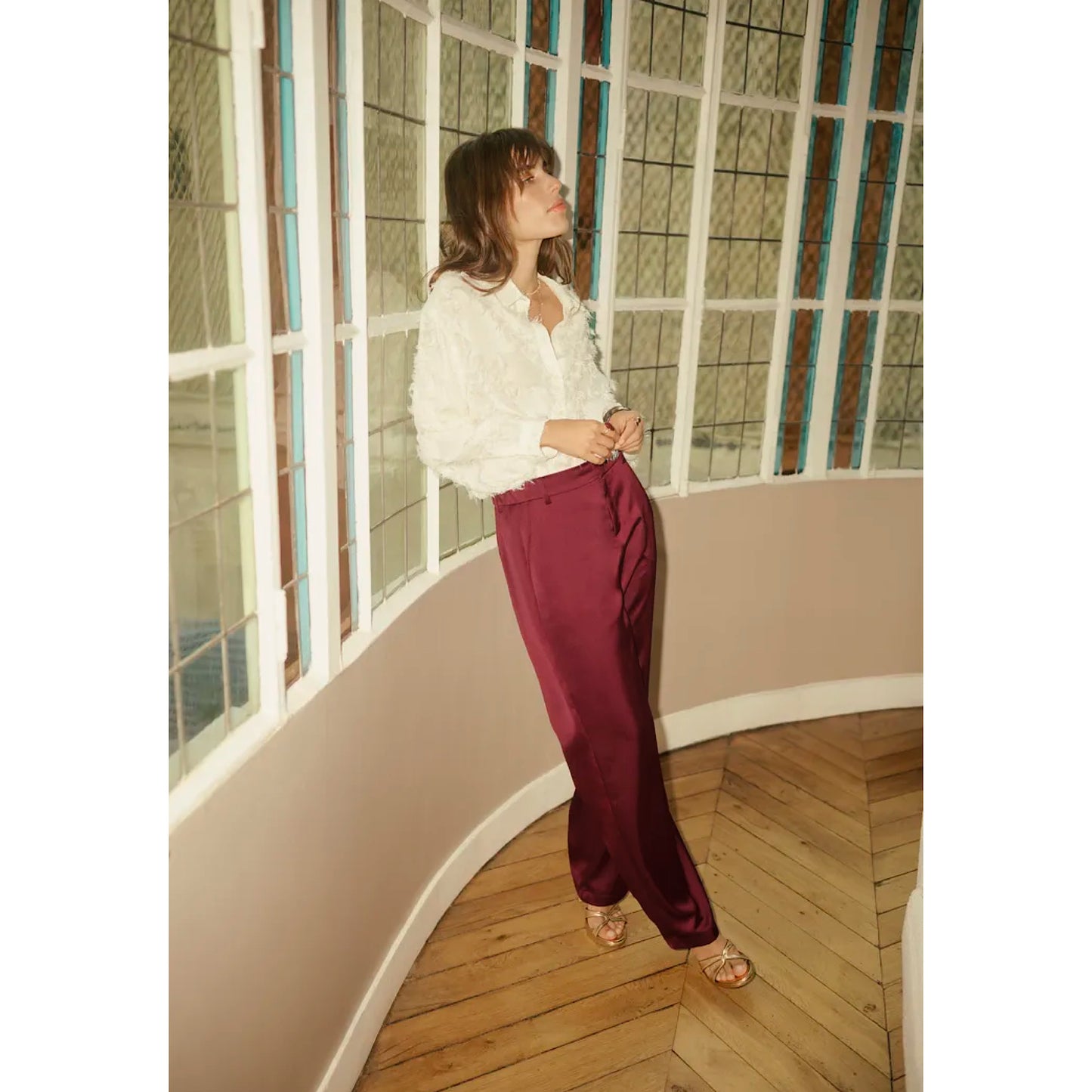 Cream Cocamia Sateen Trousers
