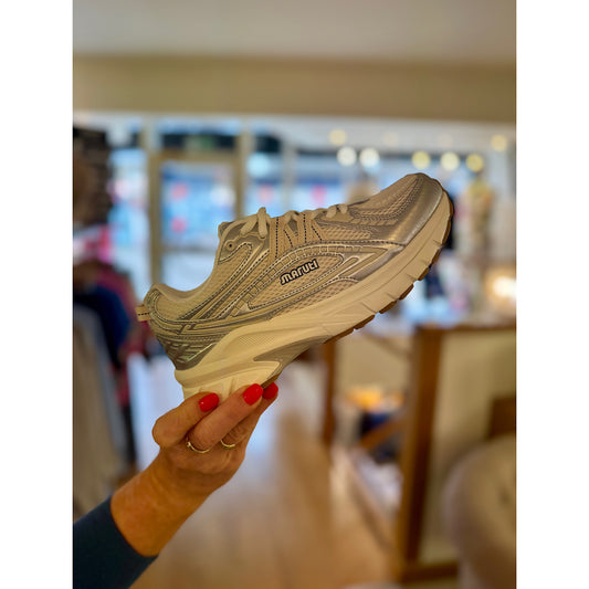 Maruti Nola Leather Trainer Silver