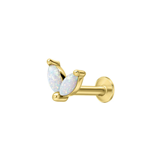 Rhodium Plated Opal Two Stone Labret Earring