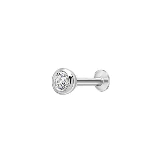 Rhodium Plated Round CZ Labret Earring