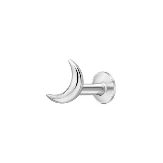 Rhodium Plated Half Moon Labret Earring