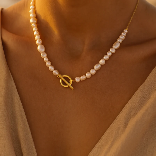 Gold Lunar Baroque And Freshwater Pearl Necklace