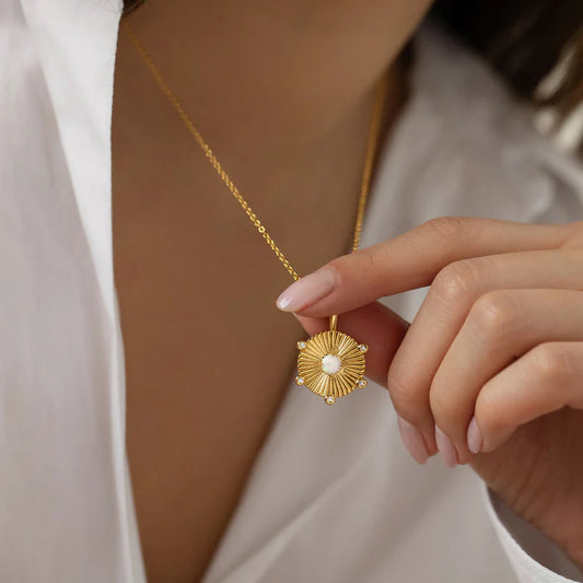 Gold Lunar Opal Disc Necklace