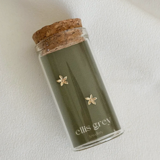 Ellis Grey Glass Vial Stud Earrings Flowers