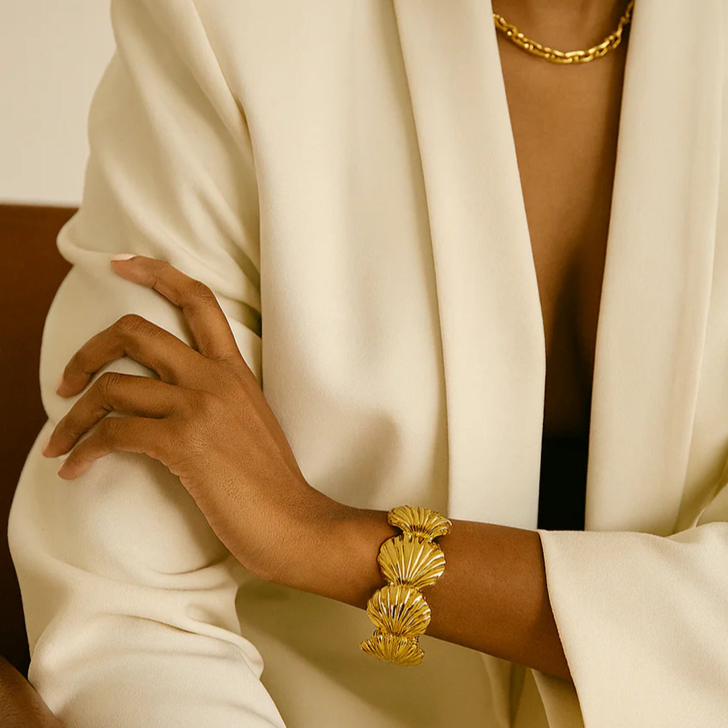 Gold Lunar Fan Cuff Bracelet