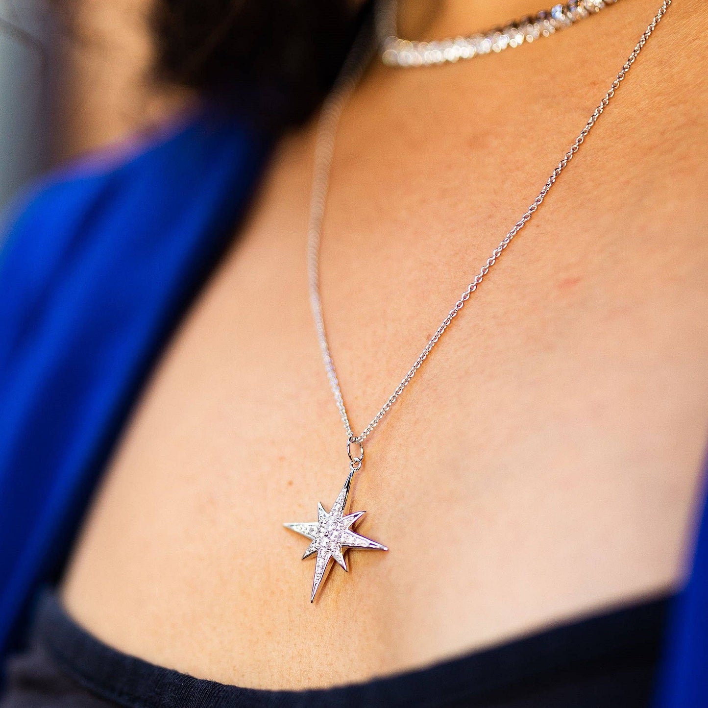 Scream Pretty Large Sparkling Starburst Necklace: Rhodium Plated