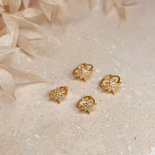 Little Nell Gold Diamanté Star Huggie Hoops