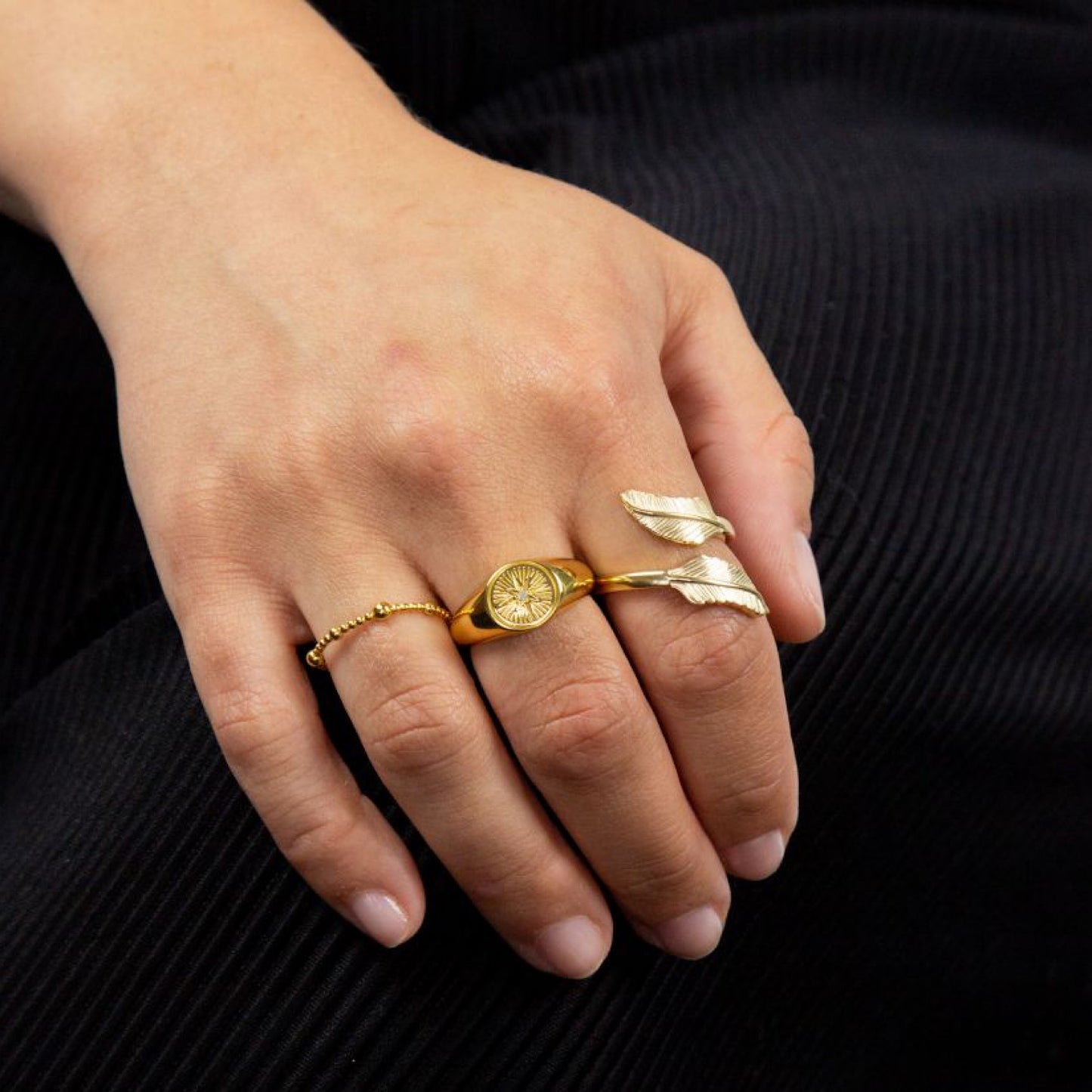 Gold Plated Feather Ring